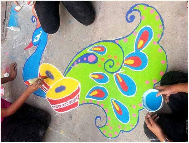 Peacock Shaped Rangoli Design