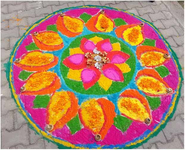 Rangoli with Flowers and Diyas