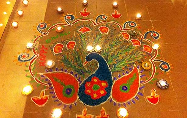 Simple Peacock Rangoli of Diwali