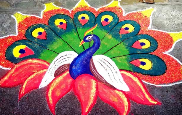 Peacock Rangoli Design Simple Peacock Rangoli